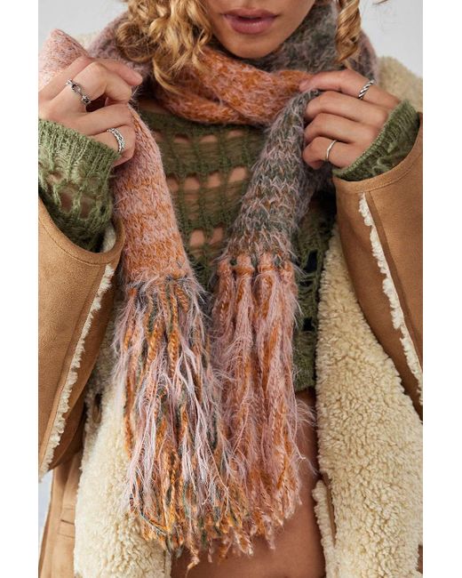 Urban Outfitters Brown Uo Tallie Fluffy Space-dye Scarf