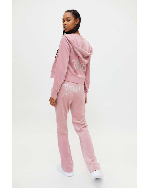 Juicy Couture Embellished Velour Track Pant in Pink