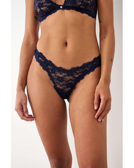 Out From Under Blue Aria Stretch Lace Thong