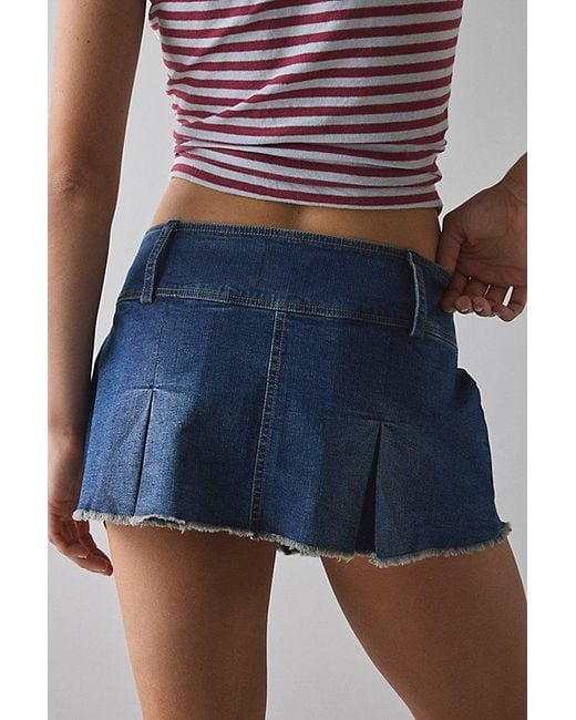 Kimchi Blue Gray Cameron Low-Rise Pleated Denim Micro Skort