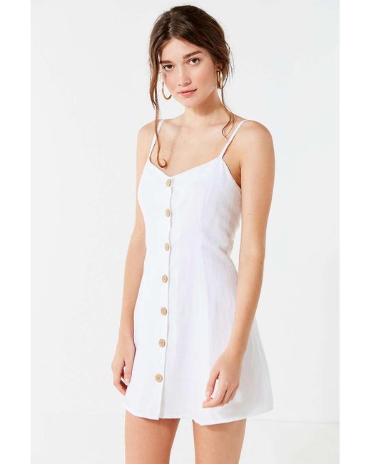 Urban Outfitters White Uo Button-down Strappy Back Linen Dress