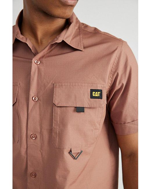 Caterpillar Brown Cat Utility Button-Down Shirt Top for men