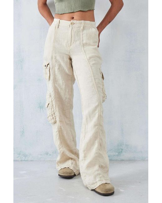 BDG Sand Linen Multi-pocket Cargo Pant In Beige At Urban Outfitters in ...