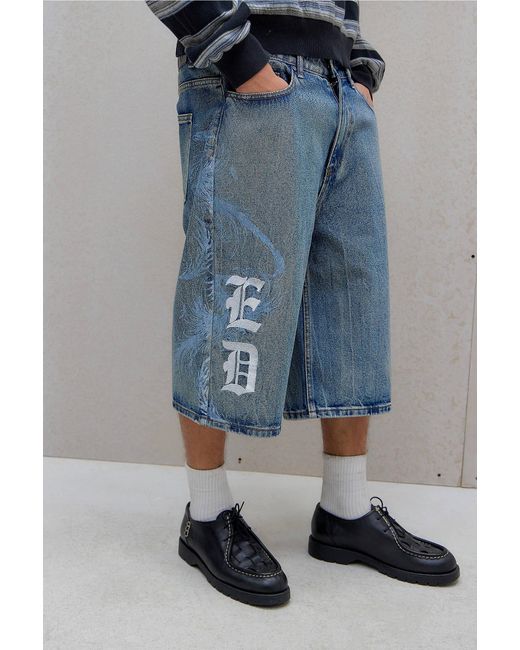 Ed Hardy Blue Uo Exclusive Flying Gothic Jorts for men