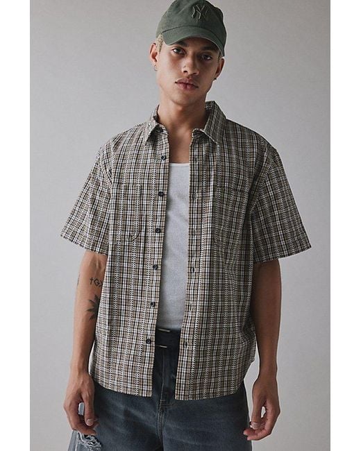 Urban Outfitters Gray Uo Checkerboard Plaid Short Sleeve Shirt Top for men