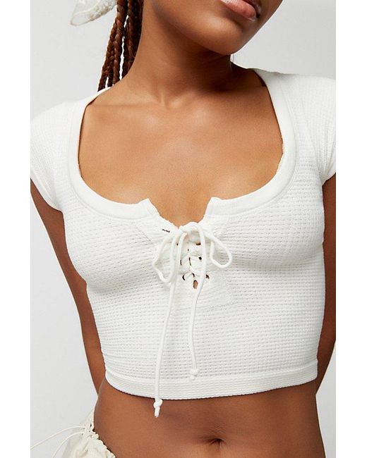 Out From Under White Knockout Seamless Lace-Up Top