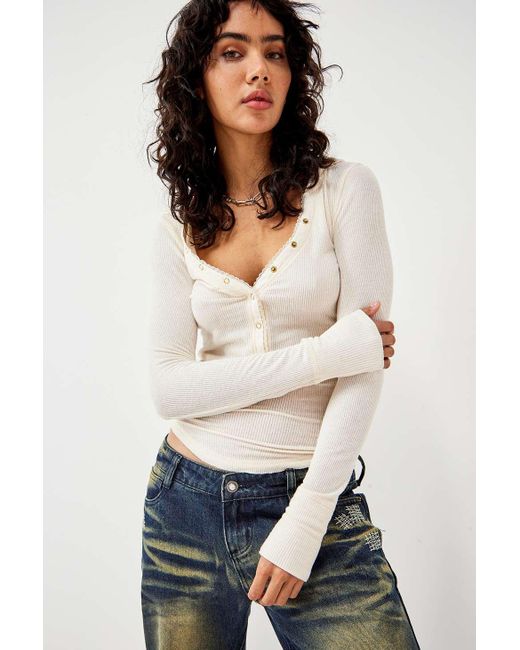 Out From Under White Lovella Lace Hooded Henley Top
