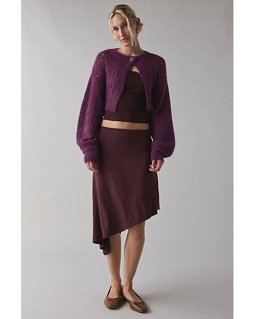 Kimchi Blue Purple Pointelle Knit Tie-Back Cropped Shrug Cardigan