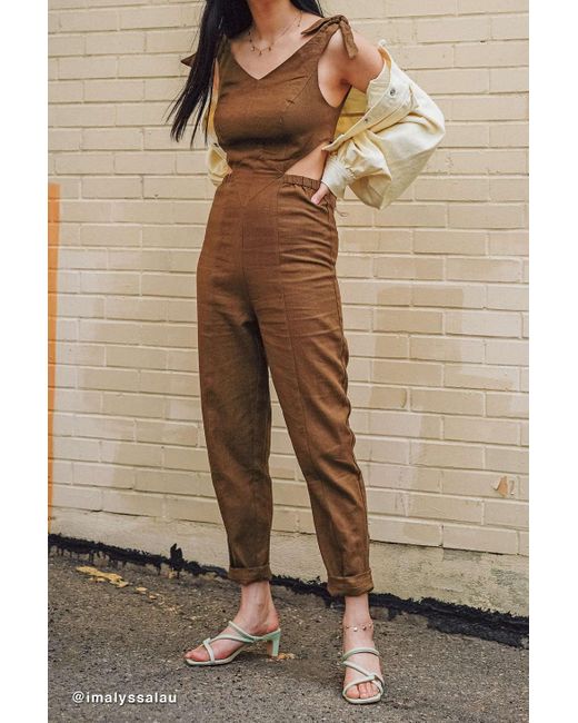 Urban Outfitters Brown Uo Beverly Cutout Jumpsuit