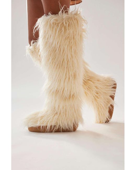Jeffrey Campbell Natural Fluffy-ok Faux Fur Boot In Ivory,at Urban Outfitters