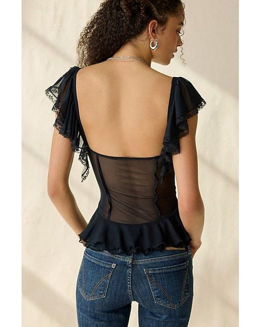 Kimchi Blue Blue Night Bloom Flutter Sleeve Peplum Blouse