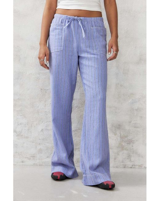 Urban Outfitters Blue Uo Amelie Stripe Linen Trousers Pant