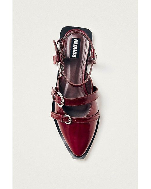 Alohas Red Thalara Onix Leather Buckle Ballet Flat