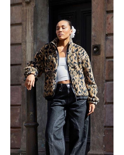 BDG Black Olive Leopard Print Fleece Jacket