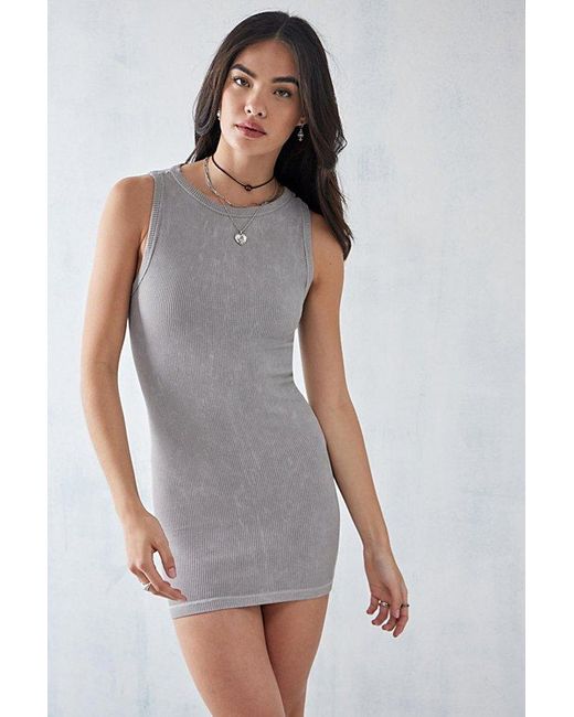 Urban Outfitters Gray Uo Cut-Out Ribbed Mini Tank Dress