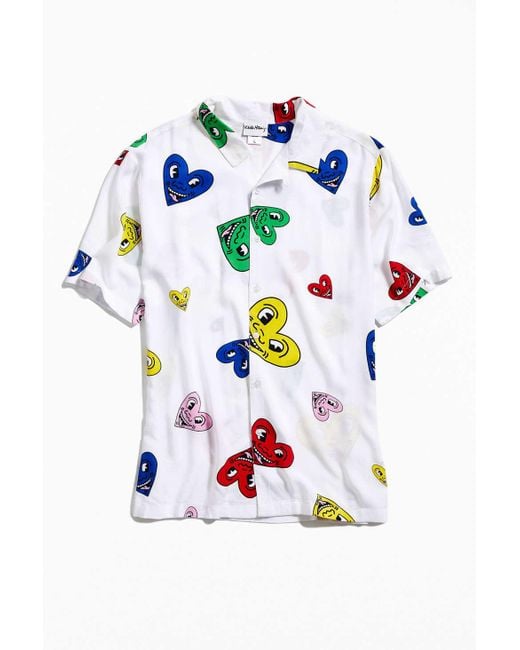 Urban Outfitters White Keith Haring Camp Collar Short Sleeve Button-down Shirt for men