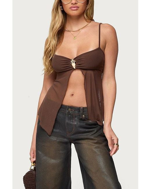 Edikted Black Reeve Split Front Sheer Mesh Top