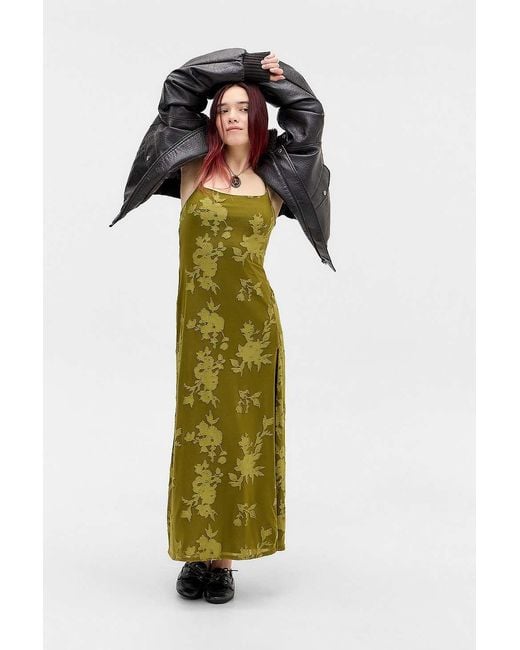 Urban Outfitters Green Uo Devoré Mesh Maxi Dress