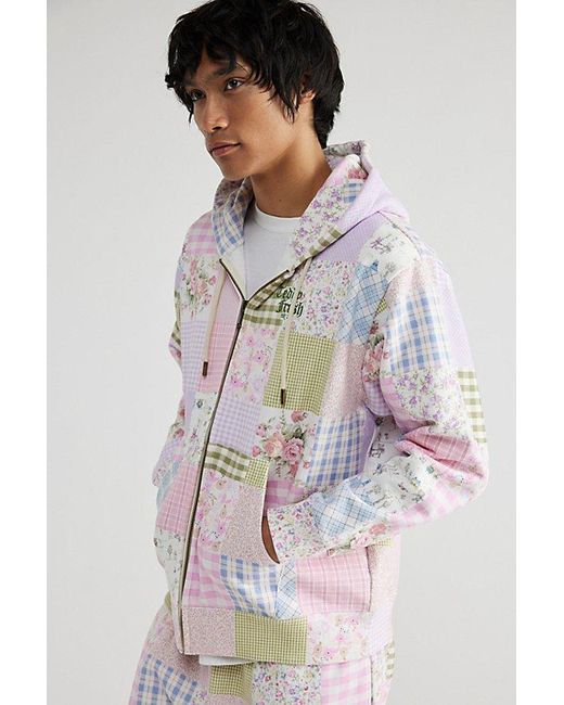 Teddy Fresh Multicolor Quilt Print Full-Zip Hoodie Sweatshirt for men