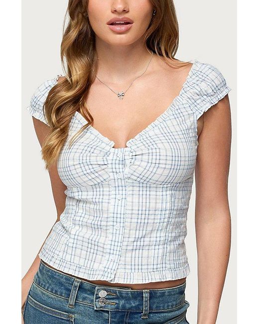 Edikted White Dolsy Plaid Button Up Top