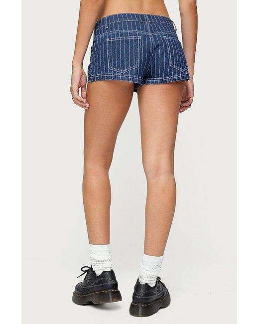 Edikted Blue Hanson Pinstripe Denim Shorts
