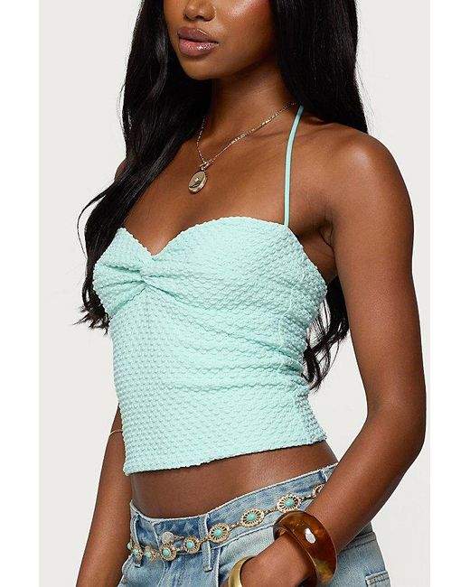 Edikted Green Zoee Twisted Textured Halter Top
