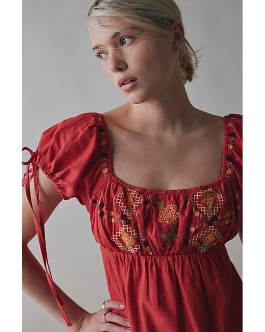 kimchi blue marcella embroidered tie-back babydoll mini dress Frances Valentine Women's Peacock Caftan - Blue