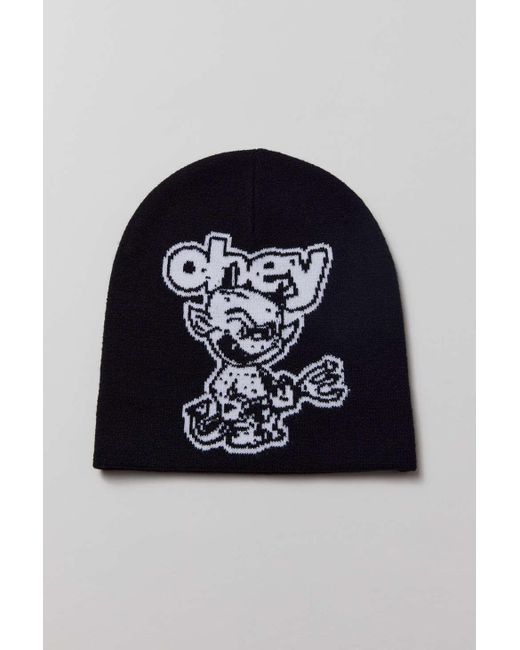 Obey Devil Beanie In Black,at Urban Outfitters in Blue for Men | Lyst