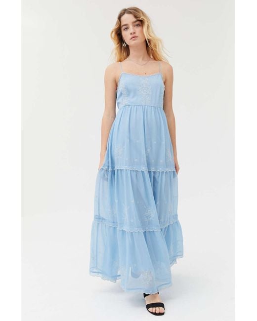 Urban Outfitters Blue Uo Hanna Embroidered Maxi Dress