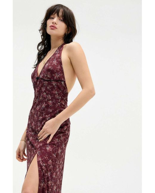 Urban Outfitters Uo Floral Halterneck Mesh Maxi Dress in Red | Lyst UK