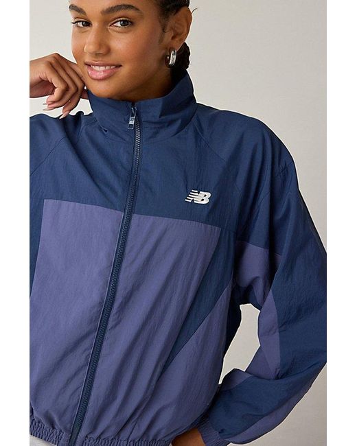 New Balance Blue Color Blocked Woven Zip-Up Jacket
