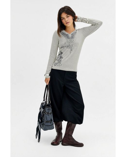 Urban Outfitters White Uo Zoe Stripe Grunge Hoodie