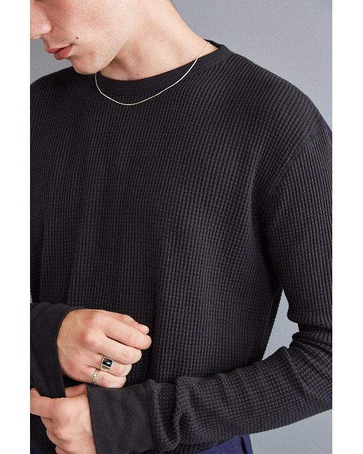 Urban Outfitters Black Uo Waffle Thermal Crew Long Sleeve Tee for men
