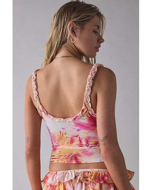 Out From Under Pink Cammy Ruffle Trim Mesh Tank Top