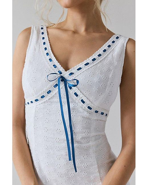 eyelet ribbon cami (white × blue ribbon) Frill Lace Ribbon Cami Top IY509 - Romantic style | LEWKIN