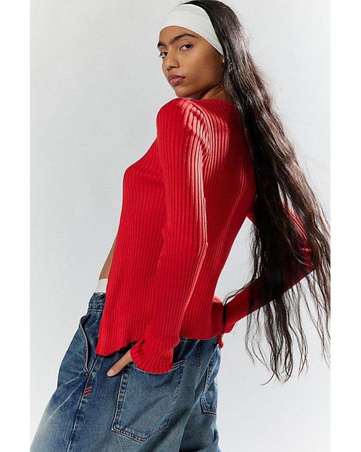 Silence + Noise Red Heidi Ribbed Cardigan