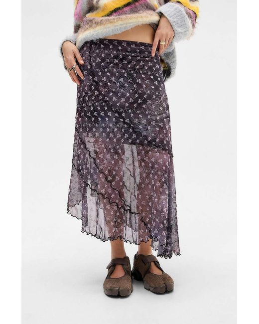 Urban Outfitters Purple Uo Asymmetric Flock Midi Skirt