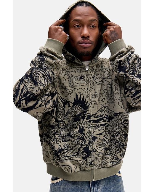 Urban Outfitters Black Uo Khaki Eagle Zip-through Hoodie for men