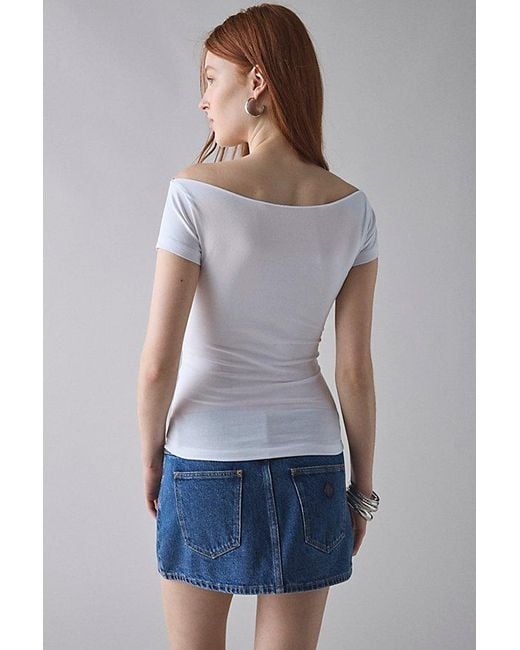 Urban Outfitters White Y2K Graphic Off-The-Shoulder Slim Tee