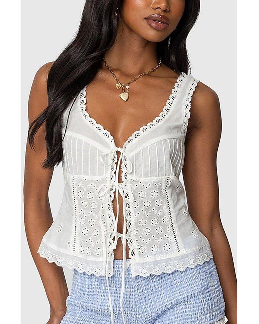Edikted White Fiore Eyelet Tie Front Top