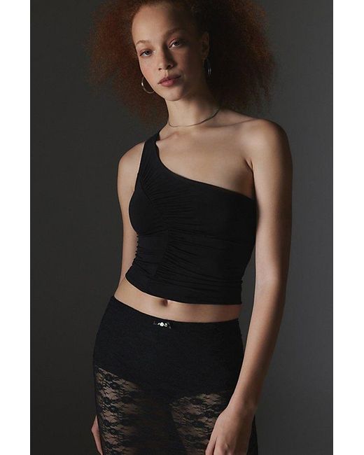 Silence + Noise Black Ruched On Cropped Top