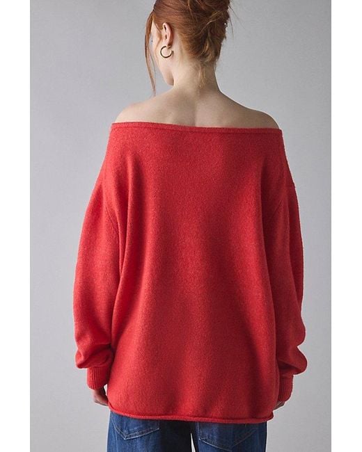 Urban Outfitters Red Uo Nola Oversized Off-The-Shoulder Sweater