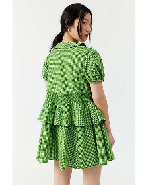 Urban Outfitters Green Uo Claire Ruffled Babydoll Mini Dress