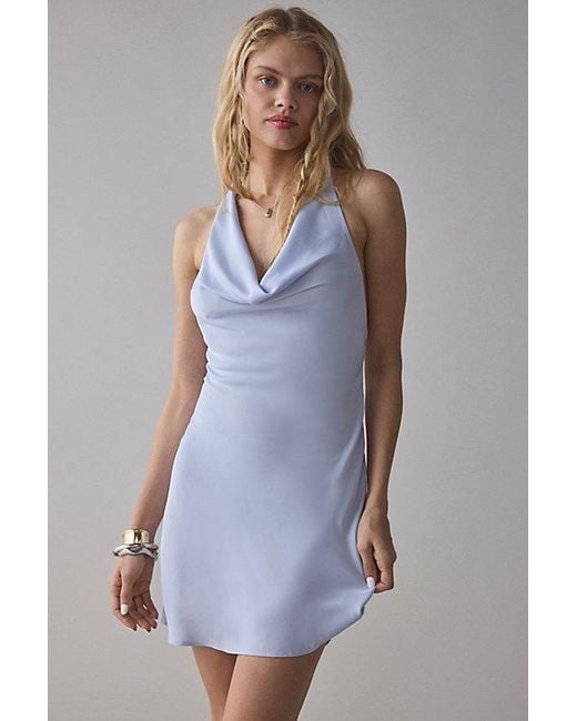 Urban Outfitters Purple Uo Alana Cowl Halter Slip Mini Dress