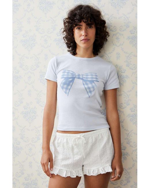 Urban Outfitters Blue Uo Gingham Bow Baby T-shirt