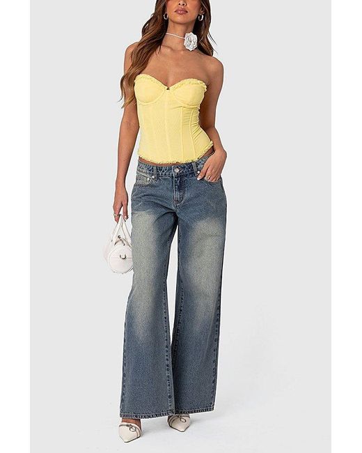 Edikted Blue Magda Low Rise Acid Wash Jeans