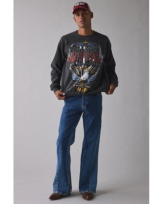 Urban Outfitters Gray Willie Nelson Eagle Graphic Distressed Crew Neck Sweatshirt for men