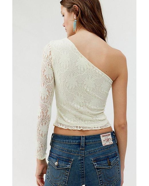 Urban Renewal White Remnants Lace One-Shoulder Long Sleeve Top
