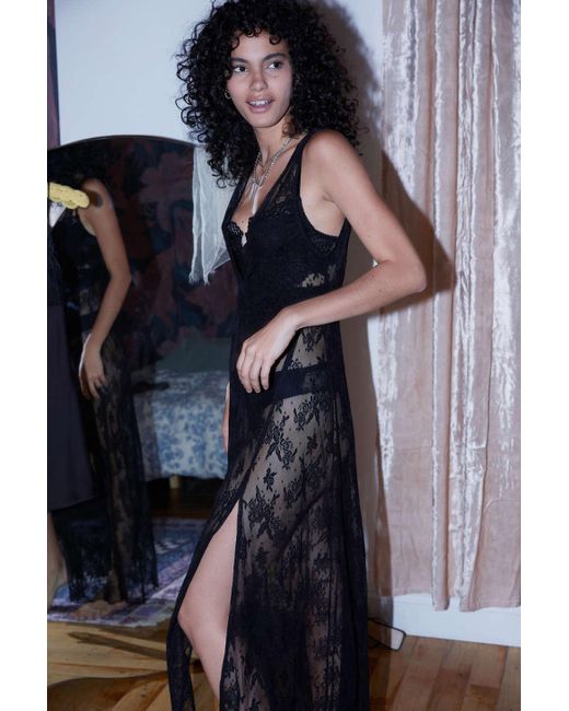 Urban Outfitters Black Uo Nico Lace Sheer Maxi Dress