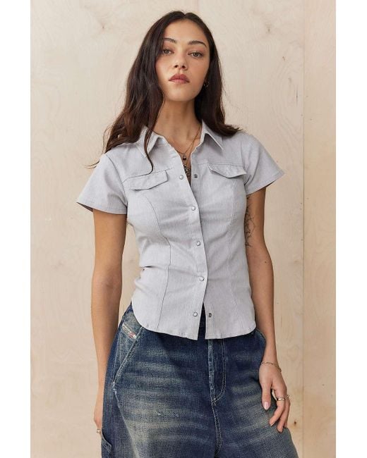 Silence + Noise Blue Silence + Noise Polly Bengaline Shirt
